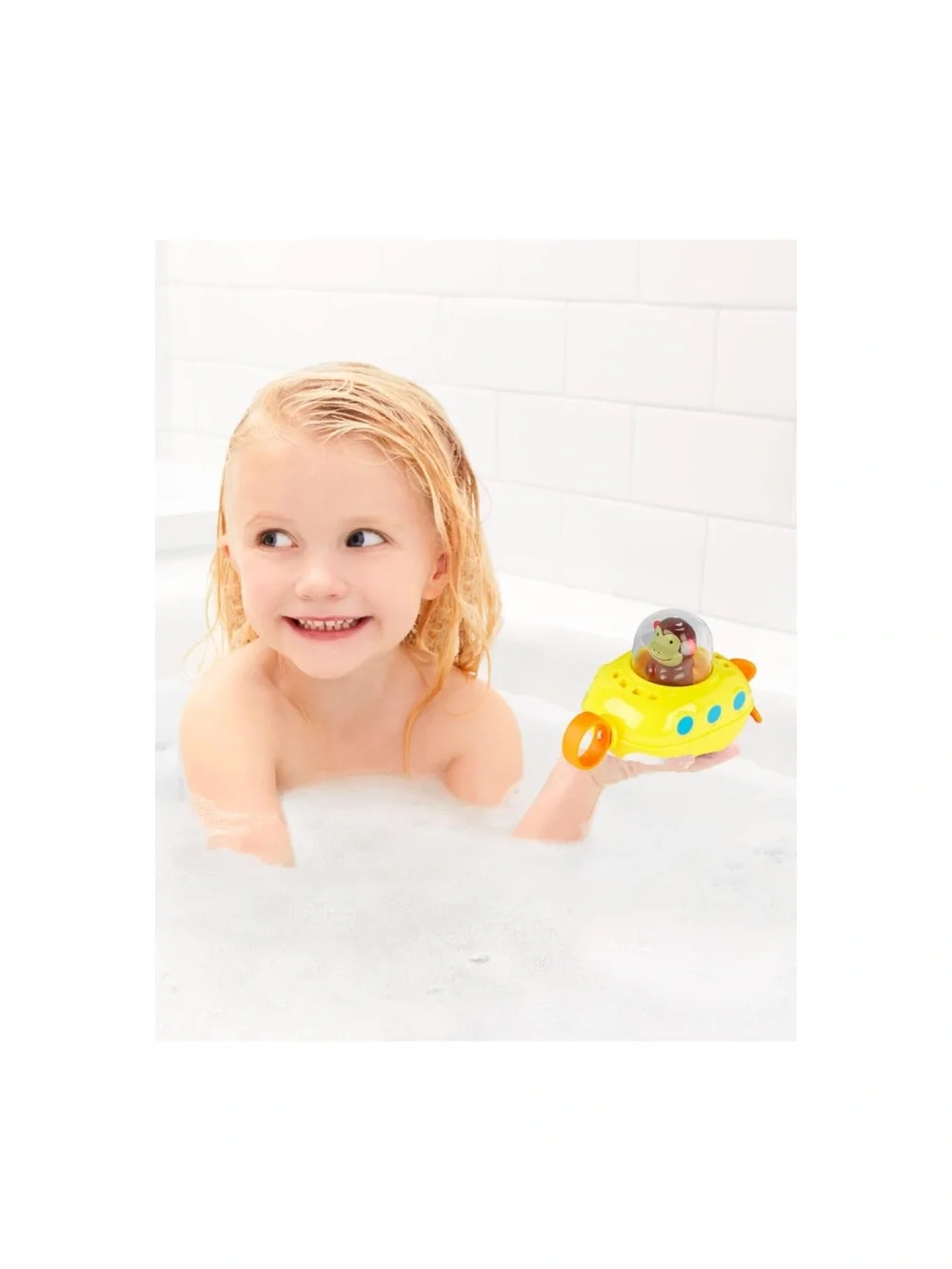 Skip Hop Yellow Submarine Bath Toy with Brown Monkey and Orange Handle